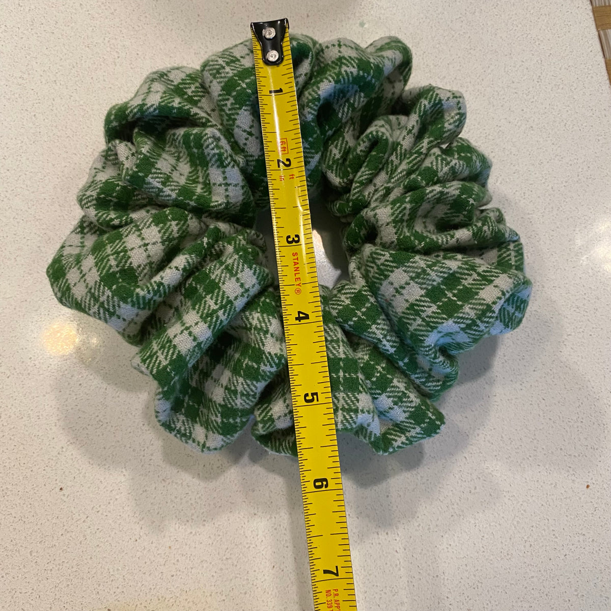Handmade Green Gingham Cotton Hair Scrunchie - Medium