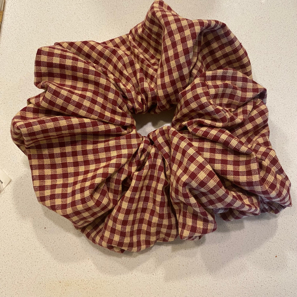 Handmade Red Gingham Cotton Hair Scrunchie - Extra Large