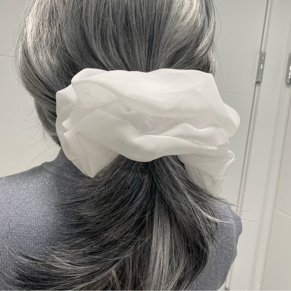 Poly Chiffon Hair Scrunchie. White. XL