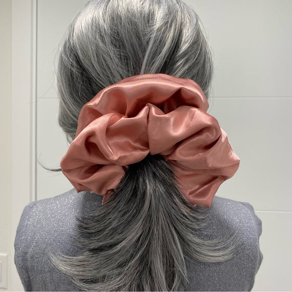 XL Rose Pink Satin Scrunchie – Extra Large 100% Polyester Hair Accessory for Ponytails & Buns