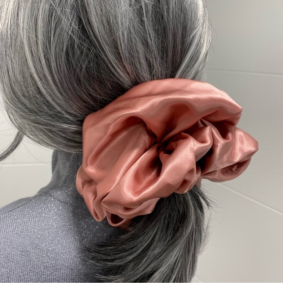 XL Rose Pink Satin Scrunchie – Extra Large 100% Polyester Hair Accessory for Ponytails & Buns