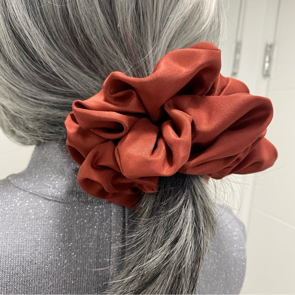 Satin Hair Scrunchie. Orange Rust XXL