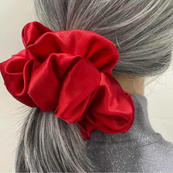 Poly Satin Hair Scrunchie. Red. XL