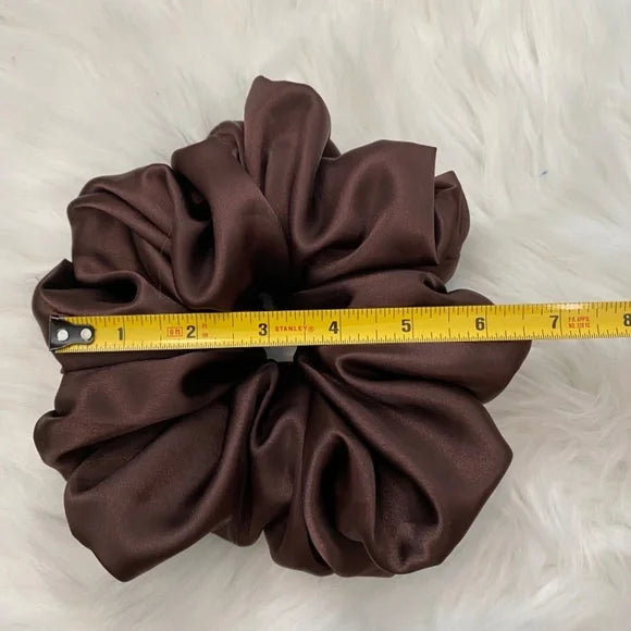 Poly Satin Hair Scrunchie. Dark Brown. XL.