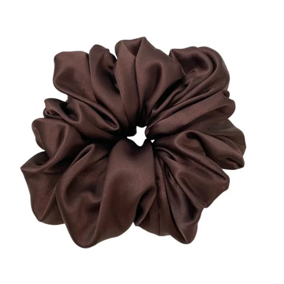 Poly Satin Hair Scrunchie. Dark Brown. XL.
