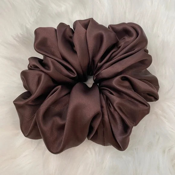 Poly Satin Hair Scrunchie. Dark Brown. XL.