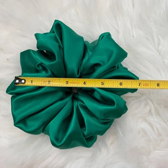 Poly Satin Hair Scrunchie. Green. XL