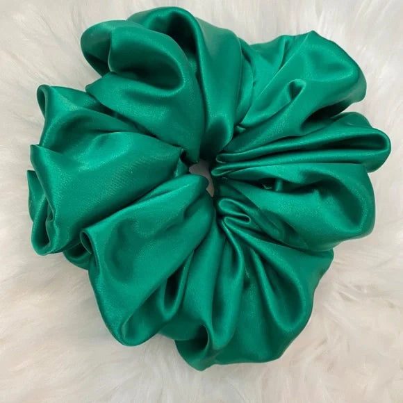 Poly Satin Hair Scrunchie. Green. XL