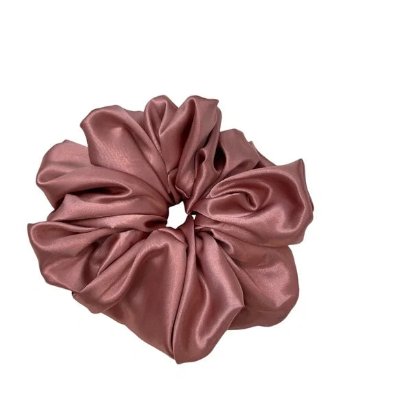 XL Rose Pink Satin Scrunchie – Extra Large 100% Polyester Hair Accessory for Ponytails & Buns