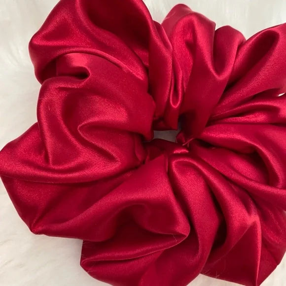 Poly Satin Hair Scrunchie. Red. XL