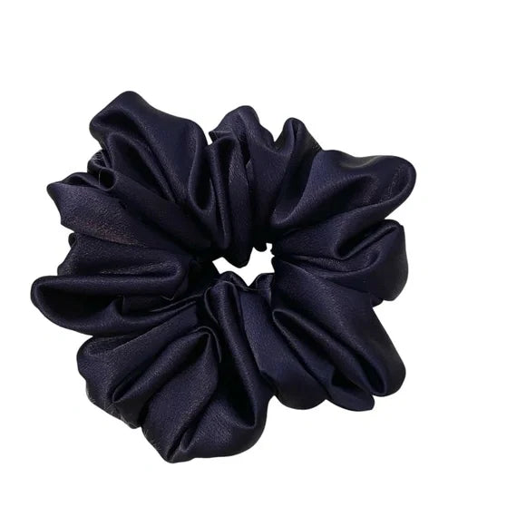 Satin Hair Scrunchie. Dark Purple. Medium