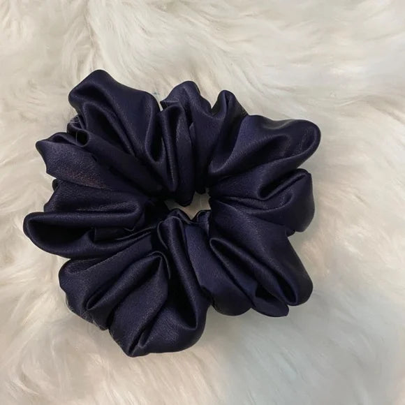 Satin Hair Scrunchie. Dark Purple. Medium
