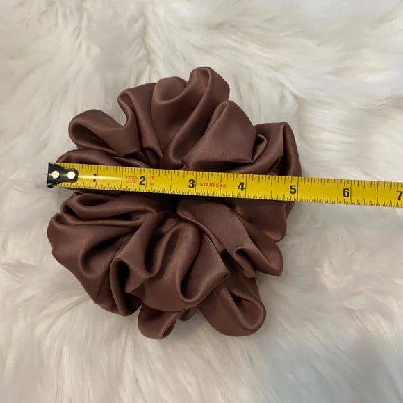 Satin Hair Scrunchie. Brown. Medium