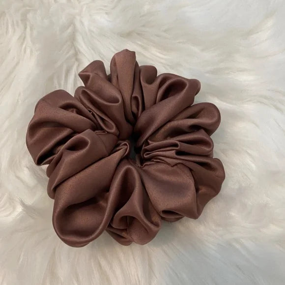 Satin Hair Scrunchie. Brown. Medium