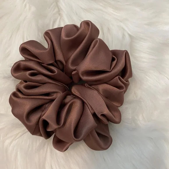 Satin Hair Scrunchie. Brown. Medium