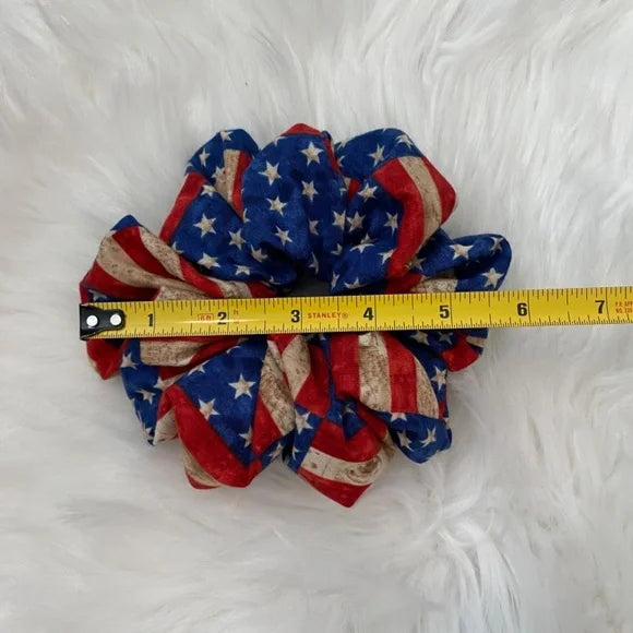 Patriotic Hair Scrunchie. Rustic USA Flag Print. Multicolor. Medium
