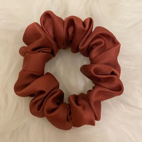 Satin Hair Scrunchie. Maroon. Mini