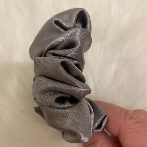 Small Gray Satin Scrunchie – 100% Polyester Hair Accessory for Ponytails & Buns
