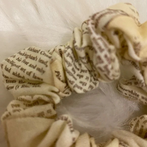 Book Pages Print Hair Scrunchie. Multicolor. Small (Mini).
