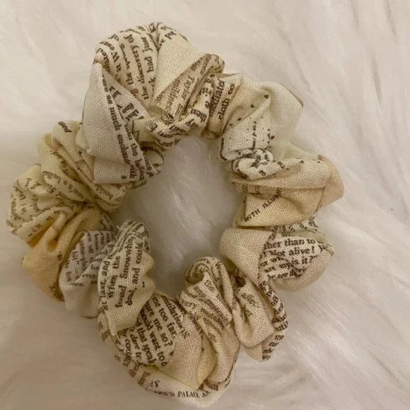 Book Pages Print Hair Scrunchie. Multicolor. Small (Mini).