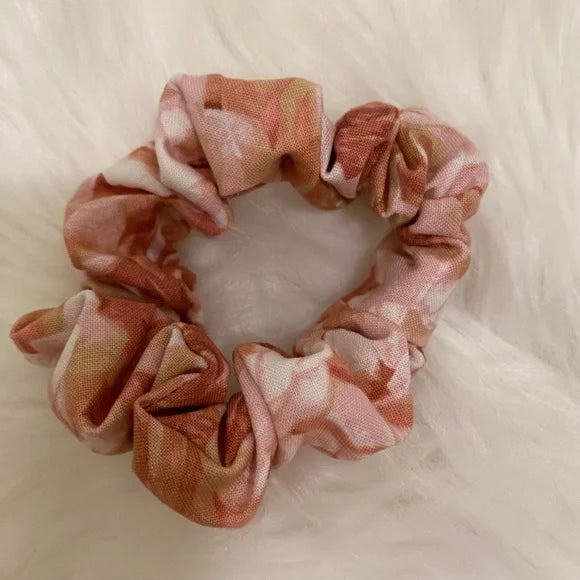 Rose Print Print Hair Scrunchie. Pink Multi. Small (Mini)