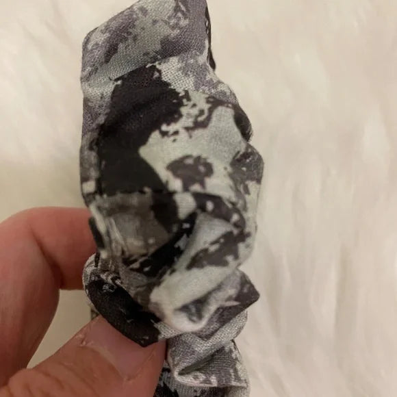 Small Black and Gray Camo Cotton Scrunchie – 100% Cotton Camouflage Hair Accessory