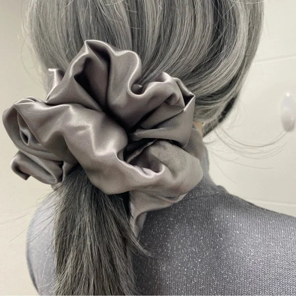 Satin Hair Scrunchie. Gray. XXL
