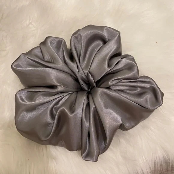 Satin Hair Scrunchie. Gray. XXL