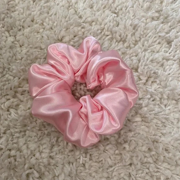 Poly Satin Hair Scrunchie. Pink. Small (Mini)