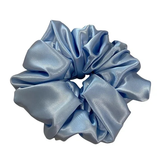 Poly Satin Hair Scrunchie. Light Blue. XL