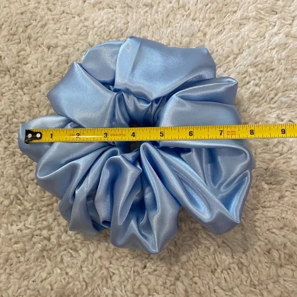 Poly Satin Hair Scrunchie. Light Blue. XL