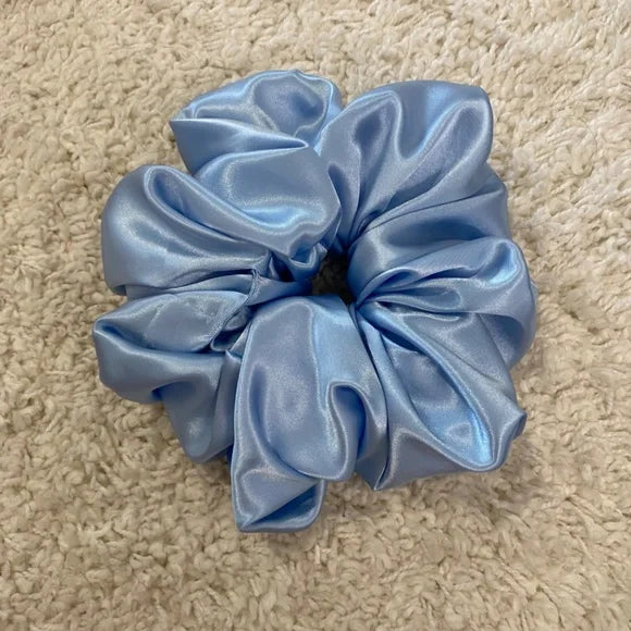 Poly Satin Hair Scrunchie. Light Blue. XL