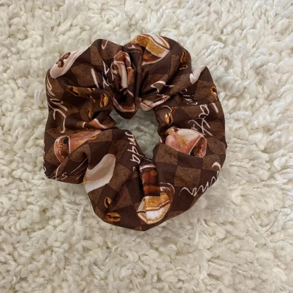 Hair Scrunchie Coffee Print. Multicolor . Small (Mini)