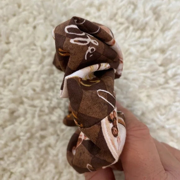 Hair Scrunchie Coffee Print. Multicolor . Small (Mini)