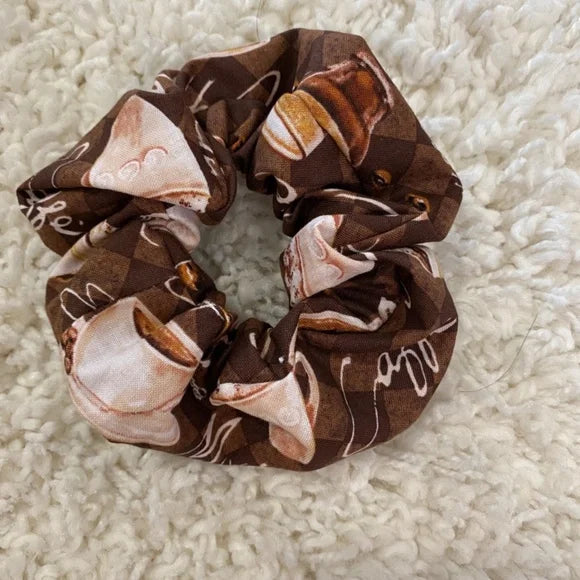 Hair Scrunchie Coffee Print. Multicolor . Small (Mini)