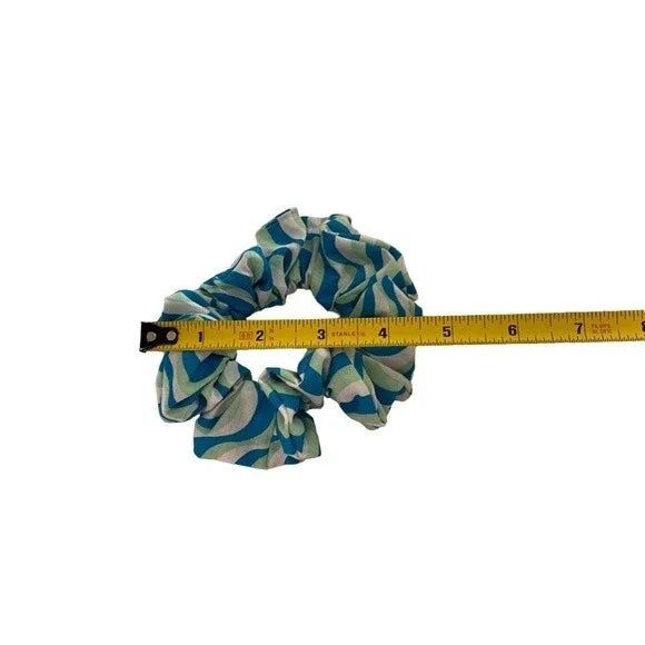 Blue and White Patterned Hair Scrunchie. Small (Mini).