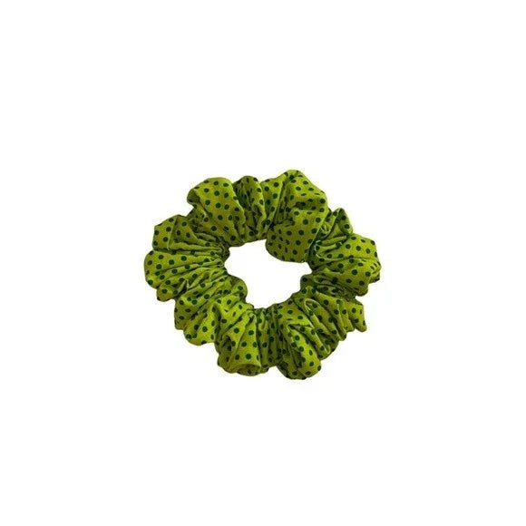 Small Green Polka Dot Cotton Scrunchie – 100% Cotton Hair Accessory for Ponytails & Buns