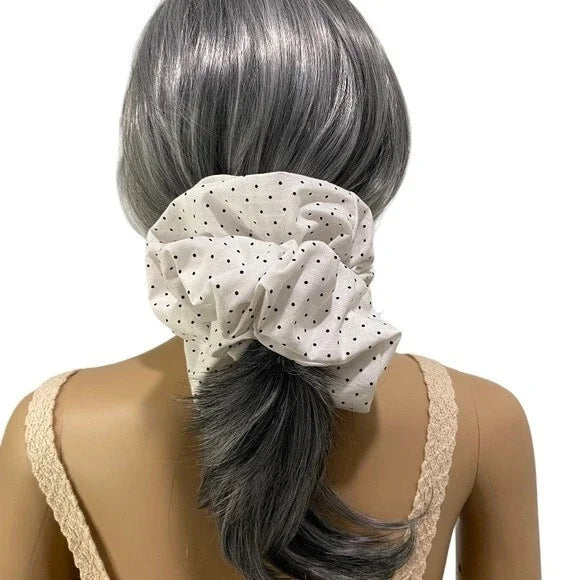 Hair Scrunchie. Black/White Mini Polka Dot. XL