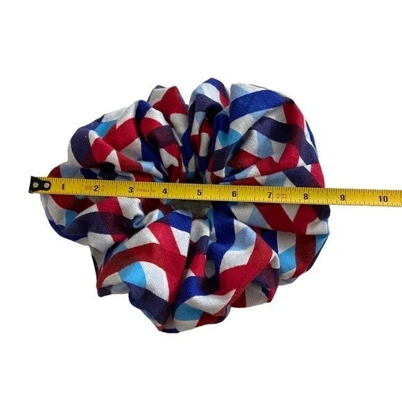 XXL Geometric Red, Blue & White Scrunchie – Extra Large 90% Polyester 10% Cotton Hair Accessory