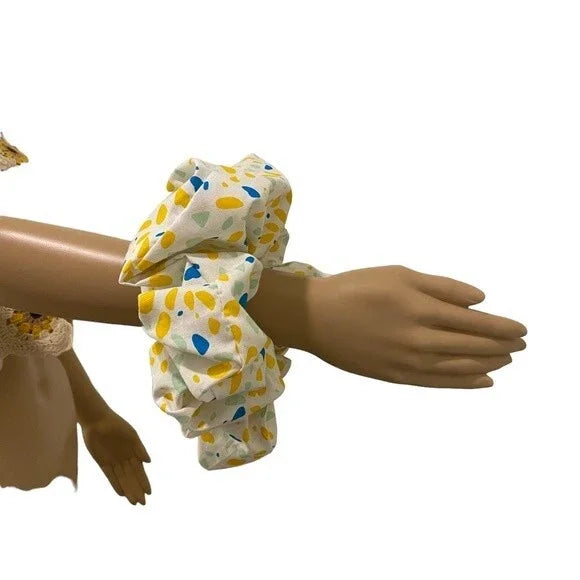 XXL Yellow and Blue Water Color Stains Print Cotton Scrunchie – Extra Large 100% Cotton Hair Accessory