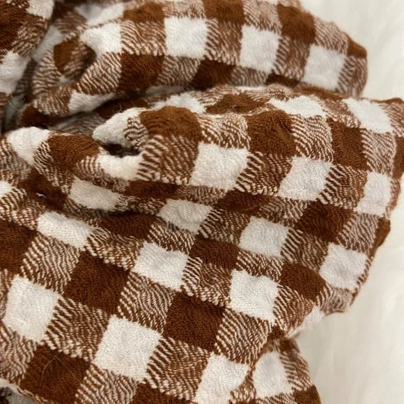 Hair Scrunchie. Gingham Print. Brown/White. XL