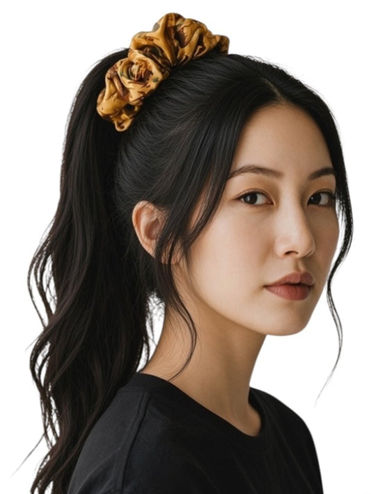Handmade Sunflower Print Cotton Hair Scrunchie - Medium