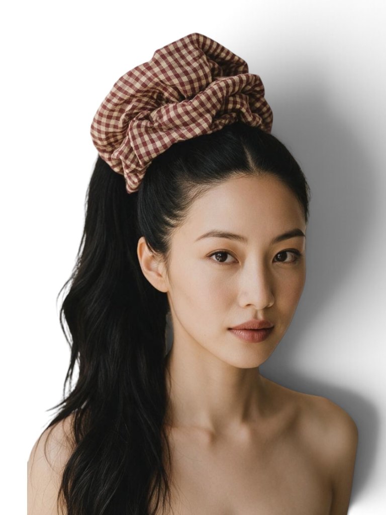 Handmade Red Gingham Cotton Hair Scrunchie - Extra Large