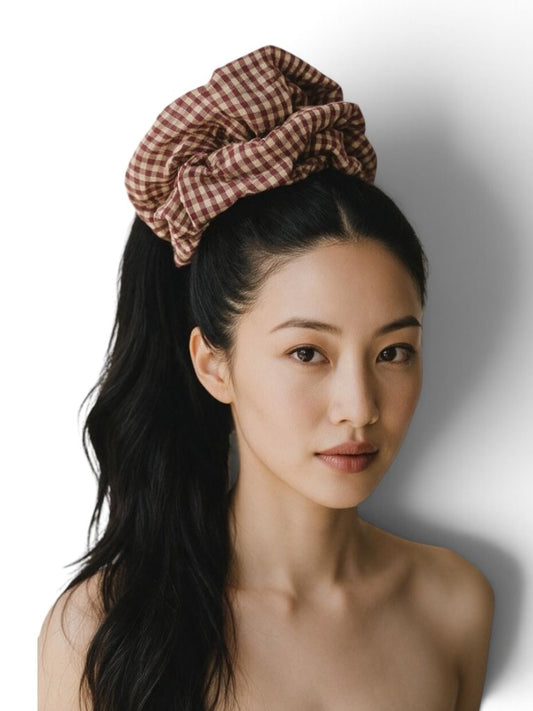 Handmade Red Gingham Cotton Hair Scrunchie - Extra Large