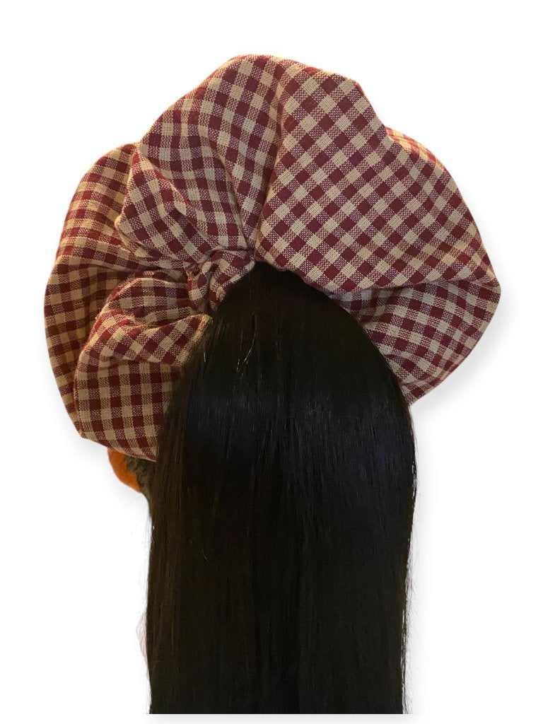 Handmade Red Gingham Cotton Hair Scrunchie - Extra Large