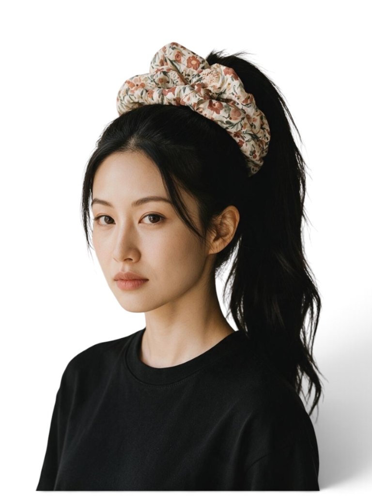 Handmade Autumn Floral Cotton Hair Scrunchie - Large