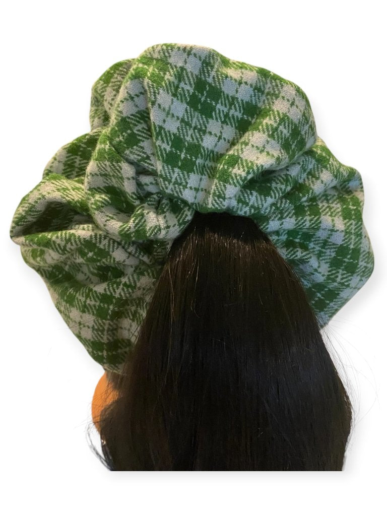 Handmade Green Gingham Cotton Hair Scrunchie - Medium