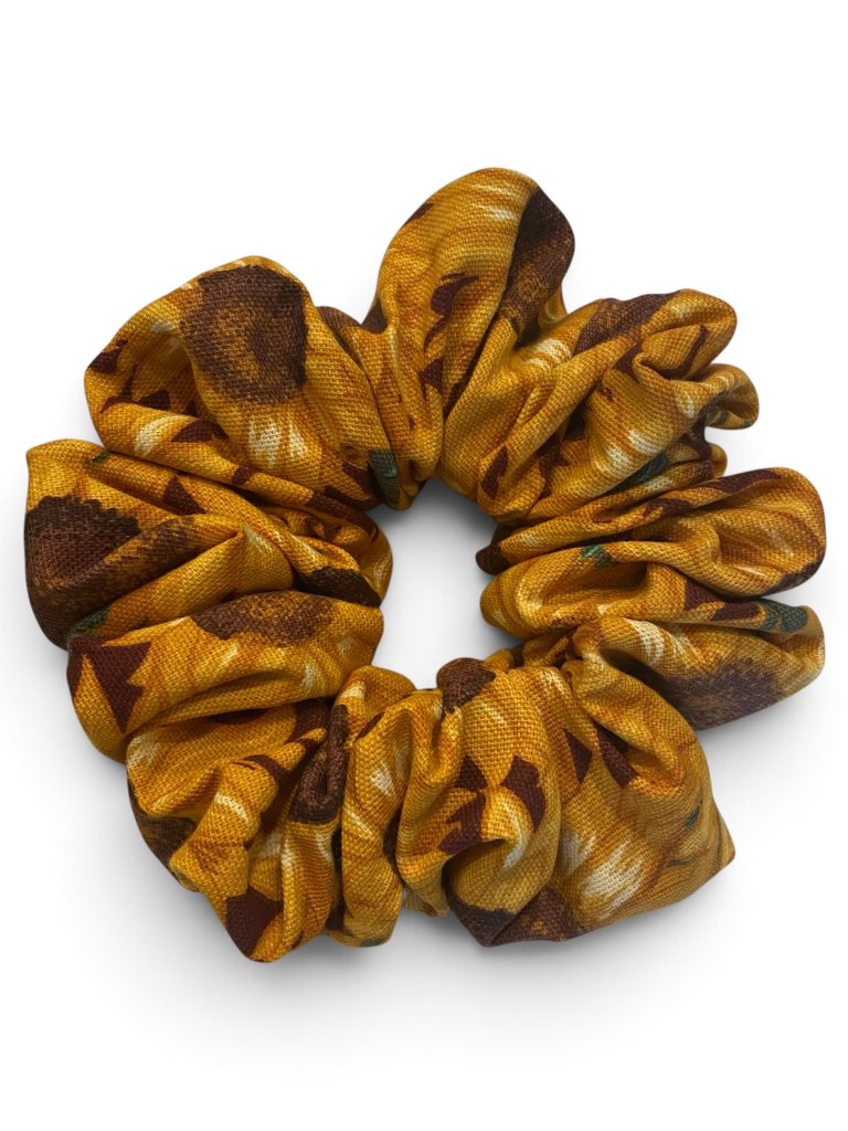 Handmade Sunflower Print Cotton Hair Scrunchie - Medium