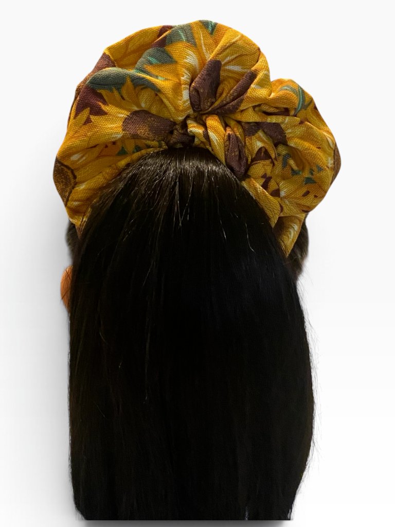 Handmade Sunflower Print Cotton Hair Scrunchie - Medium