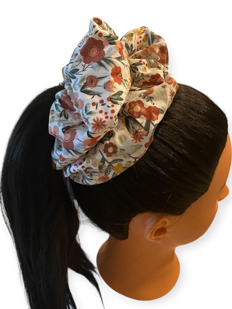 Handmade Autumn Floral Cotton Hair Scrunchie - Large